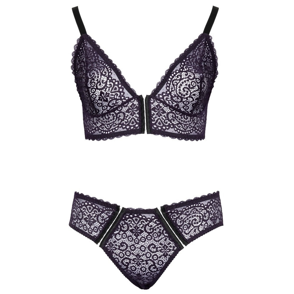 Cottelli Curves Delicate Lace Bralette and Briefs (Purple) – Lingerie Set > Clothes > Plus Size Lingerie