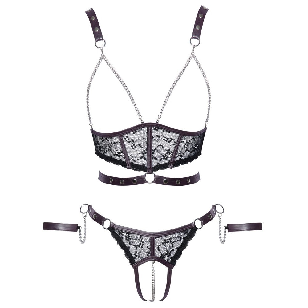 Cottelli Lace and Chain Bondage Crotchless Set > Clothes > Bra Sets