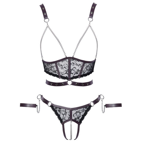 Cottelli Lace and Chain Bondage Crotchless Set > Clothes > Bra Sets