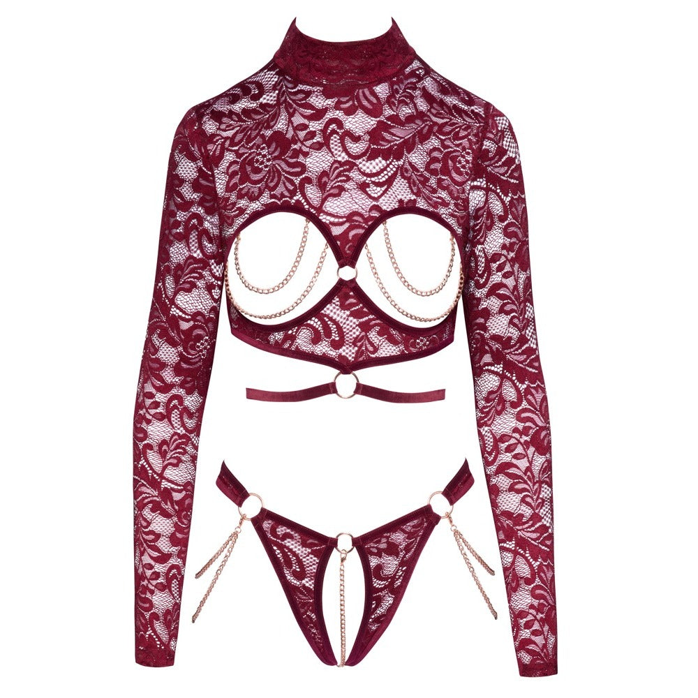 Abierta Fina Open Red Lace Body > Clothes > Bra Sets
