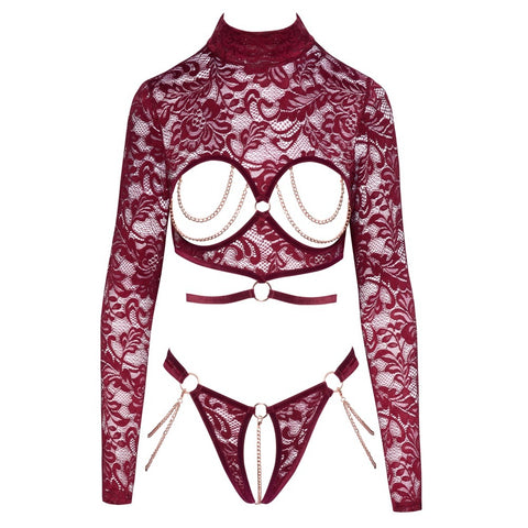 Abierta Fina Open Red Lace Body > Clothes > Bra Sets