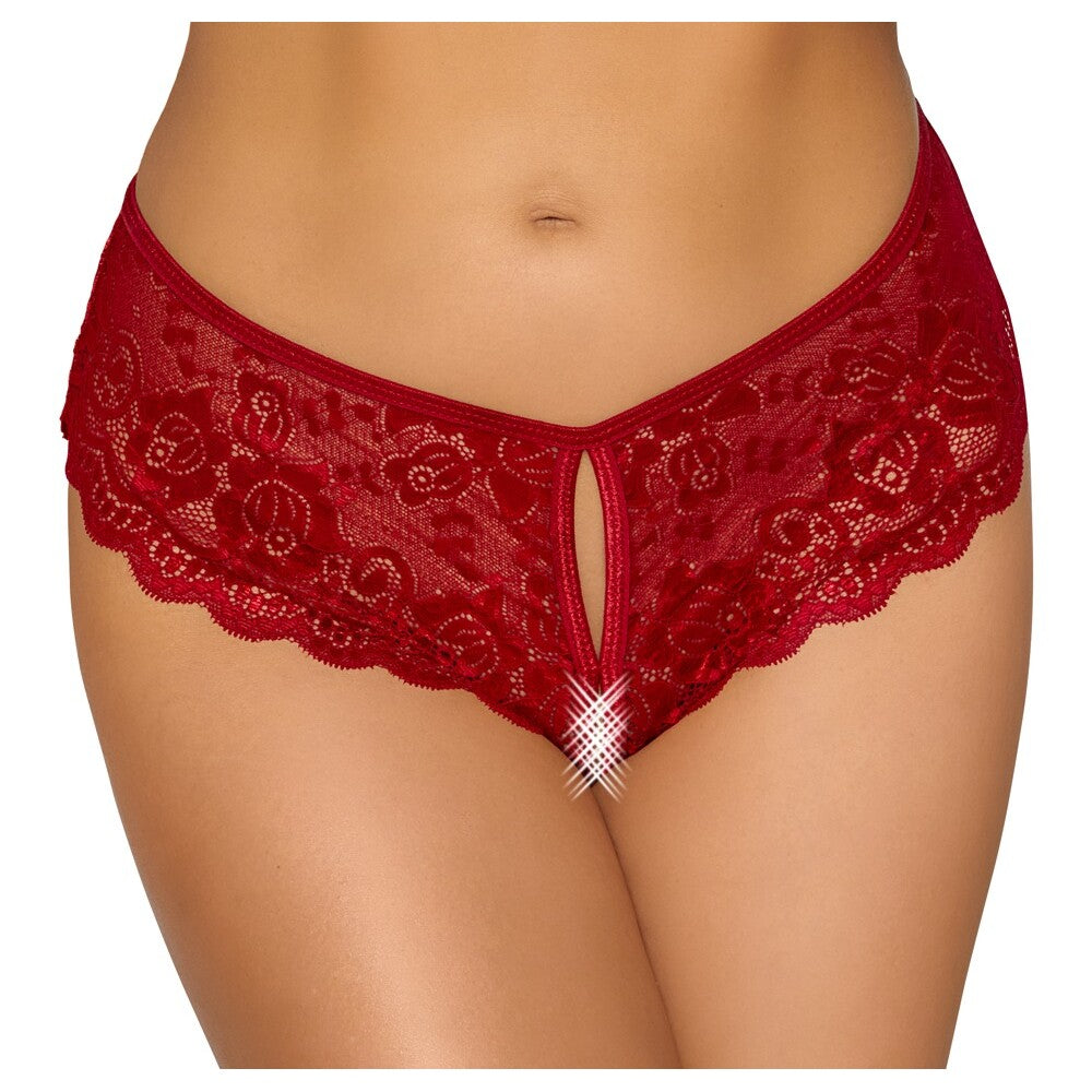 Cottelli Crotchless Panty (Red) – Luxury Floral Lace Lingerie > Sexy Briefs > Female