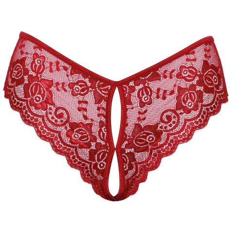 Cottelli Crotchless Panty (Red) – Luxury Floral Lace Lingerie > Sexy Briefs > Female