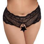 Cottelli Curves (Black) – Lace Crotchless Panties With Pearl Chain XXXXL > Clothes > Panties