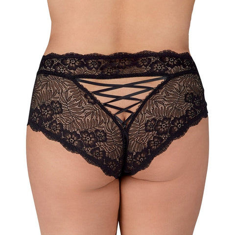 Cottelli Curves (Black) – Lace Crotchless Panties With Pearl Chain > Sexy Briefs > Female