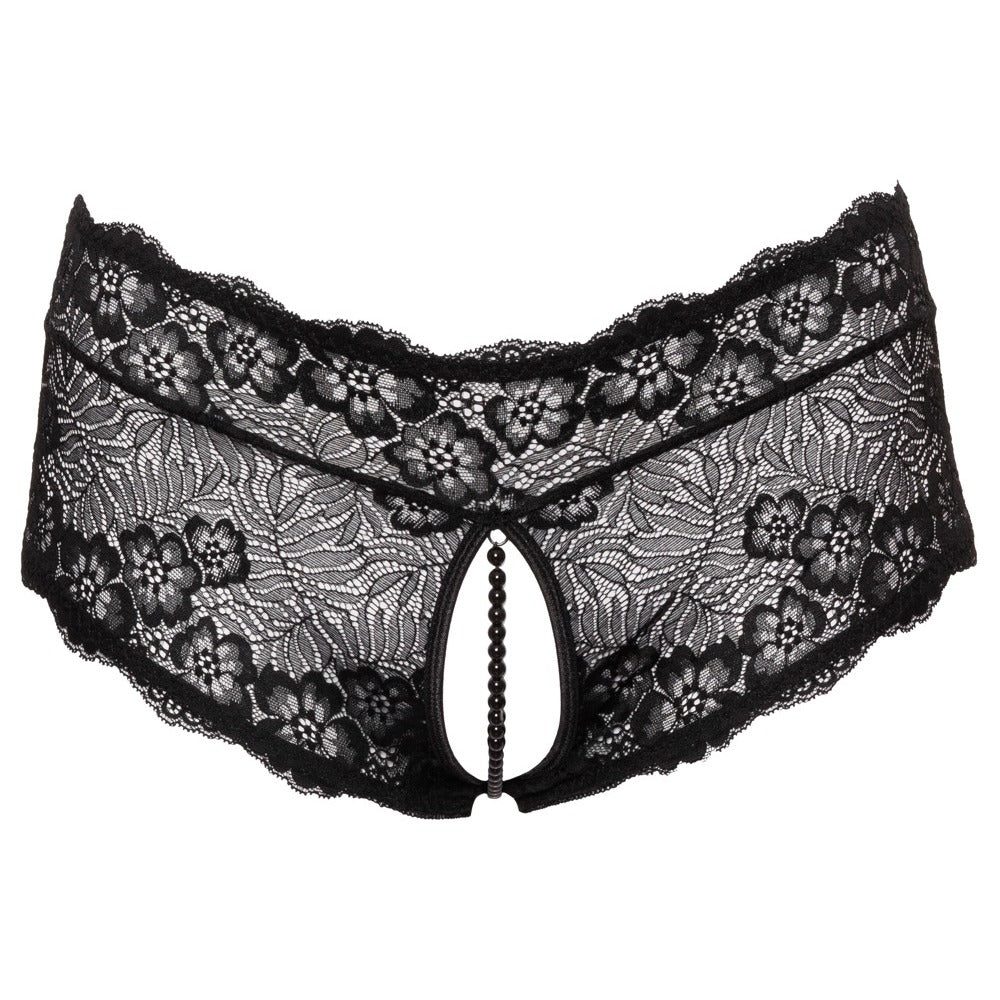 Cottelli Curves (Black) – Lace Crotchless Panties With Pearl Chain > Sexy Briefs > Female