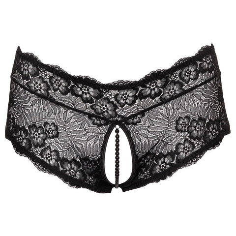 Cottelli Curves (Black) – Lace Crotchless Panties With Pearl Chain > Sexy Briefs > Female