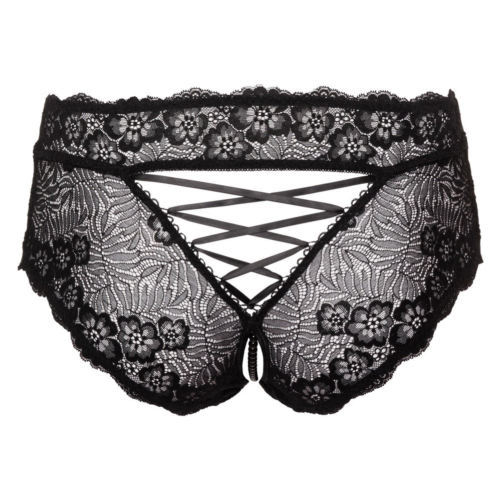 Cottelli Curves (Black) – Lace Crotchless Panties With Pearl Chain > Sexy Briefs > Female
