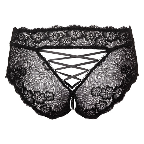 Cottelli Curves (Black) – Lace Crotchless Panties With Pearl Chain > Sexy Briefs > Female