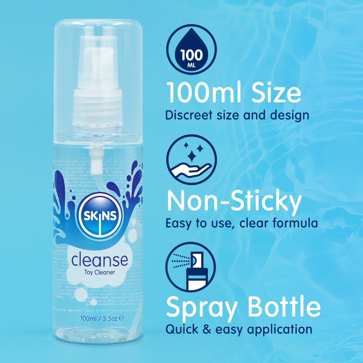 Skins Cleanse Toy Cleaner 100ml – Non-Sticky Adult Toy Cleaning Spray > Essentials > Toy Cleaners