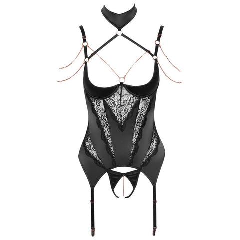 Abierta Fina Open Basque Set With Chains – Sophisticated Lingerie Set > Clothes > Basques and Corsets
