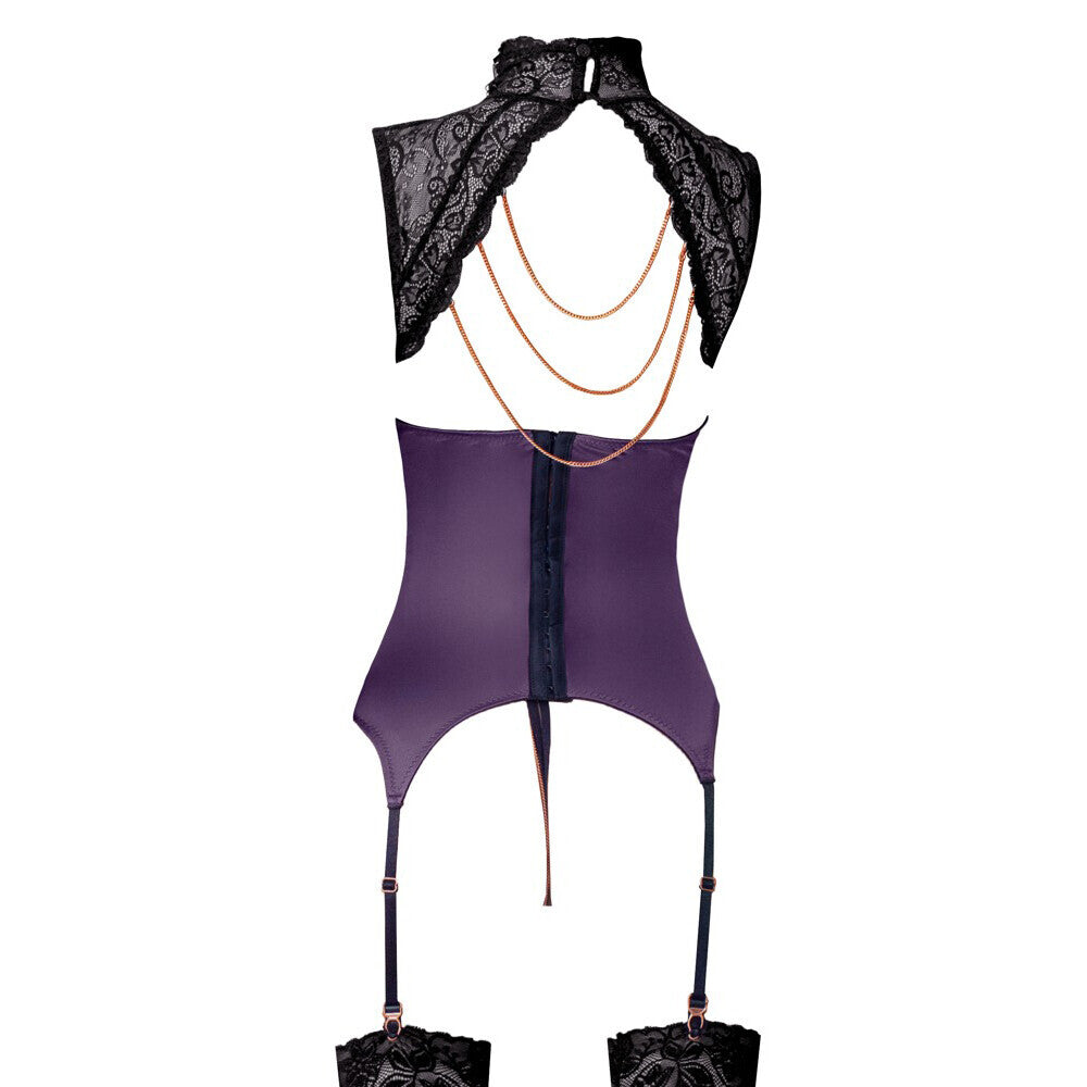 Abierta Fina Basque and Crotchless Set (Purple) – Luxury Lingerie Set > Clothes > Basques and Corsets