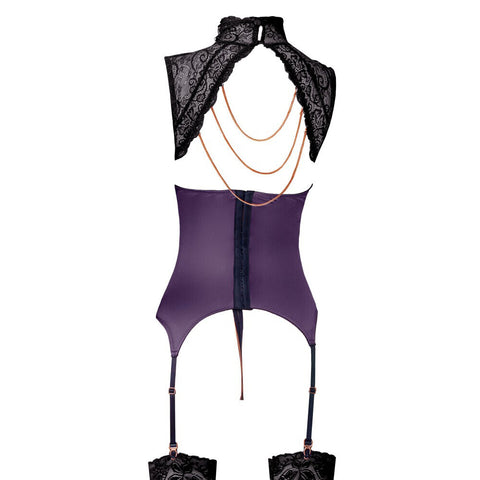 Abierta Fina Basque and Crotchless Set (Purple) – Luxury Lingerie Set > Clothes > Basques and Corsets