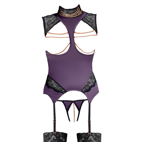 Abierta Fina Basque and Crotchless Set (Purple) – Luxury Lingerie Set > Clothes > Basques and Corsets