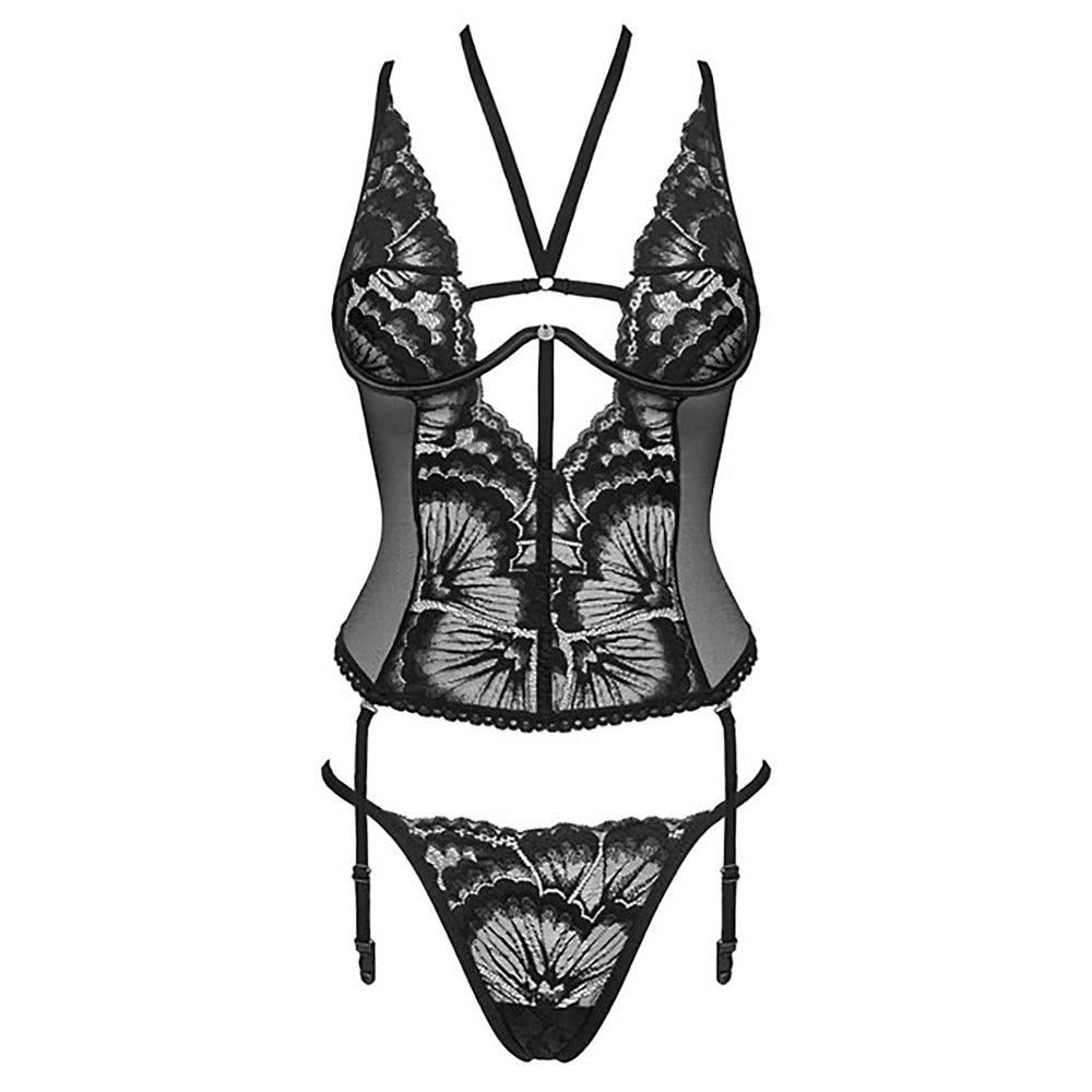 Obsessive Alessya (Black) – Lace Basque Corset Lingerie Set > Clothes > Basques and Corsets