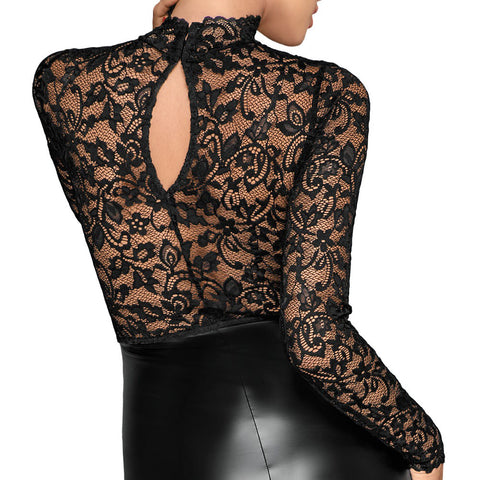 Noir Black Lace and Wet Look Pencil Dress > Clothes > Dresses and Chemises