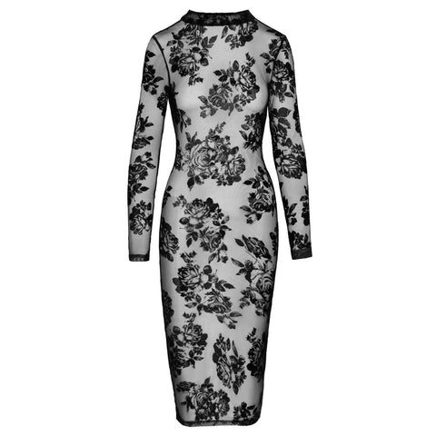 Noir Tight Fitting Floral Transparent Dress > Clothes > Dresses and Chemises
