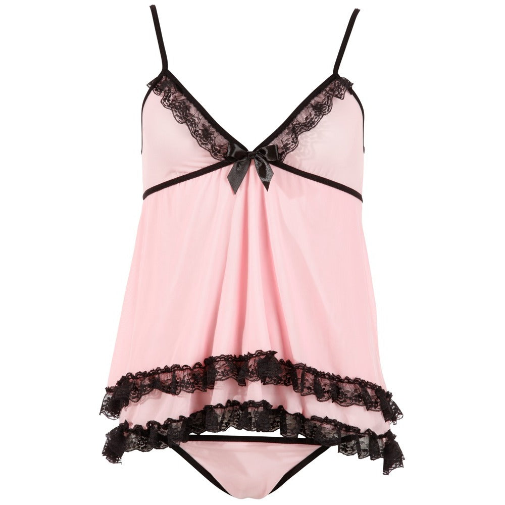 Cottelli Babydoll and Thong (Pink) – Feminine Lingerie Set > Clothes > Babydolls