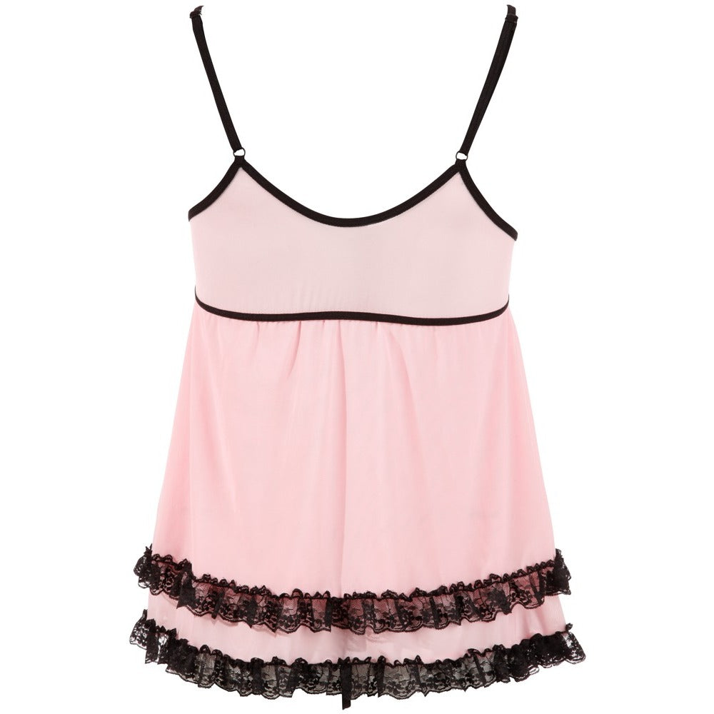 Cottelli Babydoll and Thong (Pink) – Feminine Lingerie Set > Clothes > Babydolls