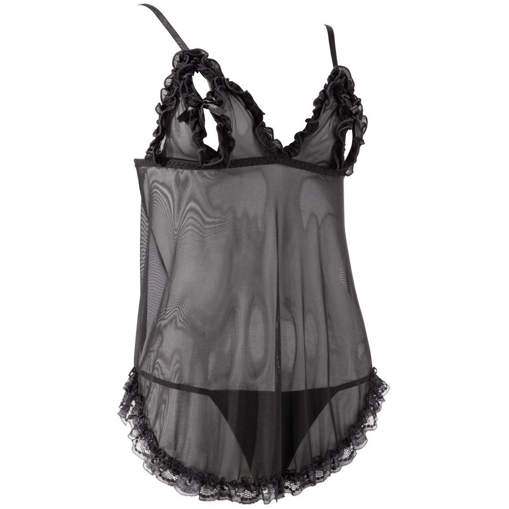 Cottelli Open Babydoll and String (Black) – Lace Hem Lingerie Set XXL > Clothes > Babydolls