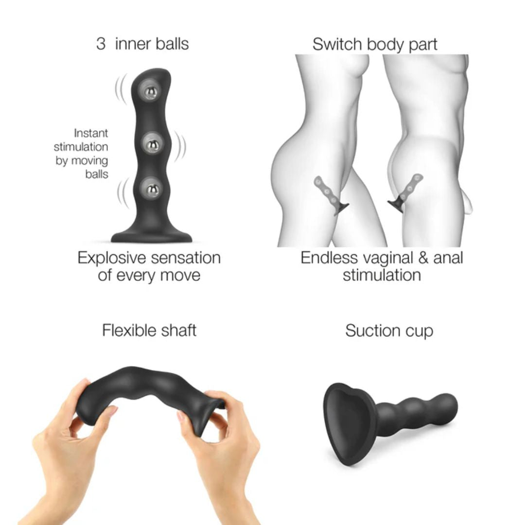Strap On Me Dildo Geisha Balls Medium – Hybrid Design Silicone Dildo Plug and Geisha Balls Strap On Me