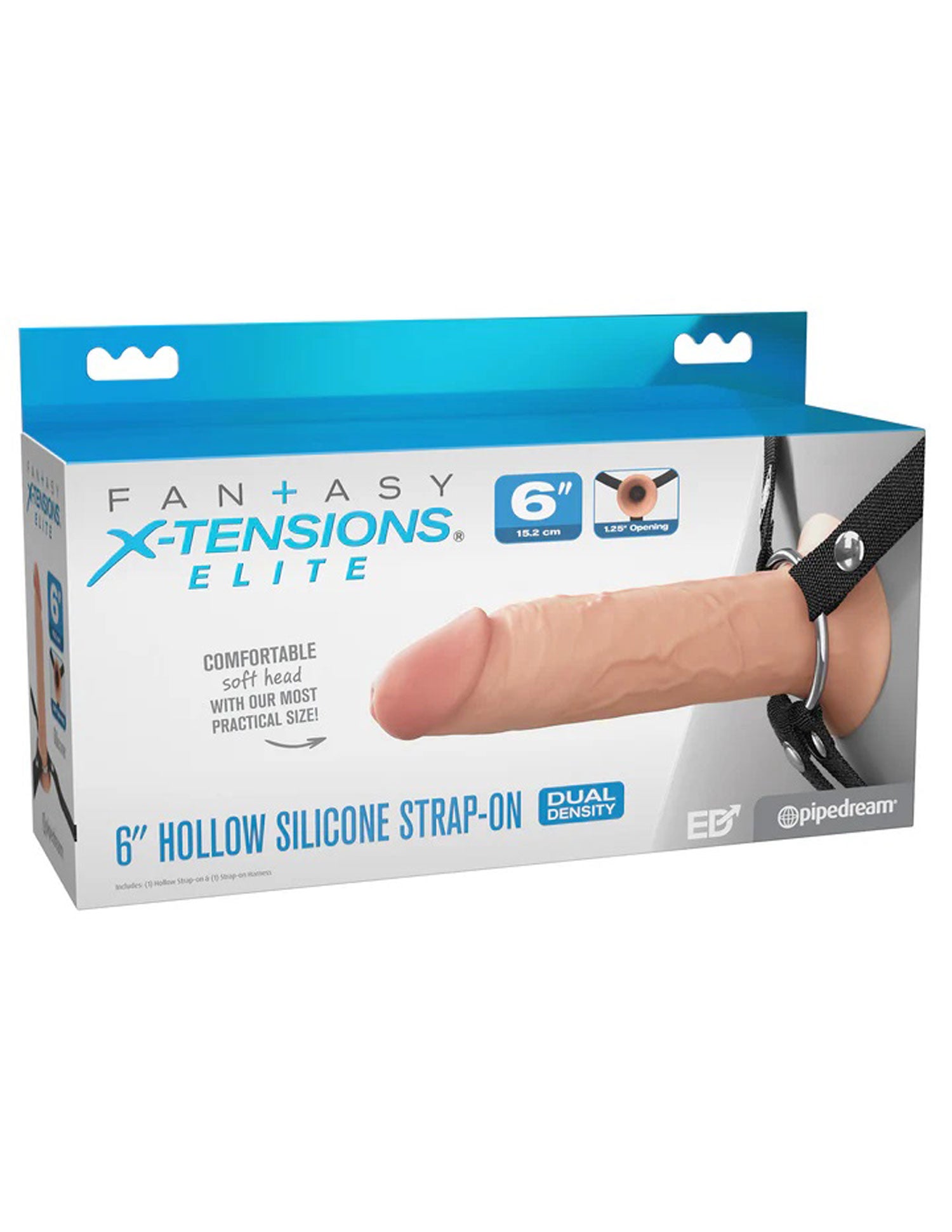 FX Elite 6 Inch Dual-Density Hollow Silicone Strap-On White > Dildos > Hollow Strap Ons