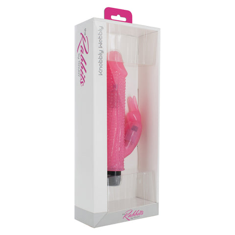 ToyJoy Knobbly Wobbly 8 Inch Rabbit Vibrator Pink Silky VIBRATORS-RABBIT