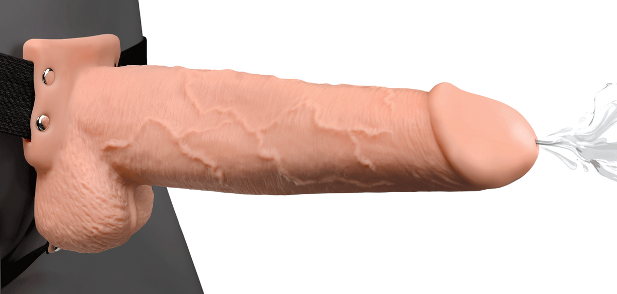 Fetish Fantasy 9-Inch Hollow Squirting Strap-On with Balls – Hollow Strap-On > Dildos > Strap On Dildos