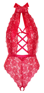 Leg Avenue Floral Lace Crotchless Teddy (Red) – Lingerie > Clothes > Plus Size Lingerie