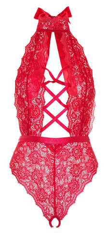 Leg Avenue Floral Lace Crotchless Teddy Red UK 14 to 18 > Clothes > Plus Size Lingerie