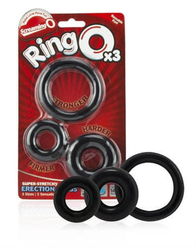 Screaming O RingO x3 Cock Rings Black Black COCK RING Set