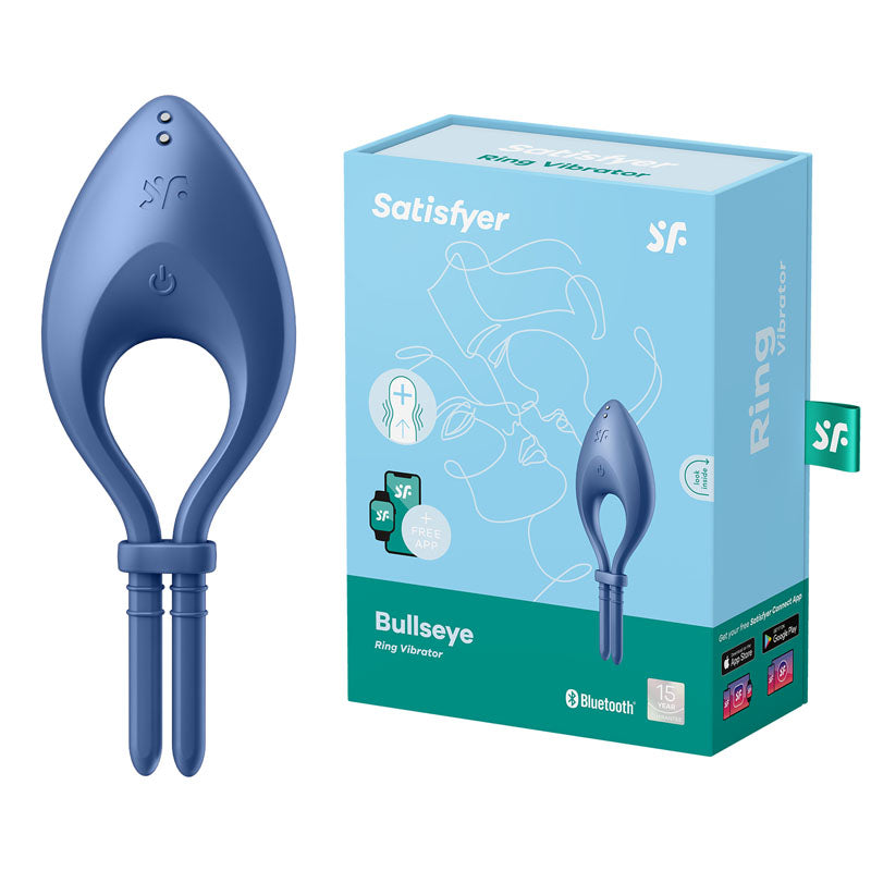 Satisfyer Bullseye Adjustable Silicone Vibrating Lasso Cock Ring Blue > Cock Ring > Vibrating