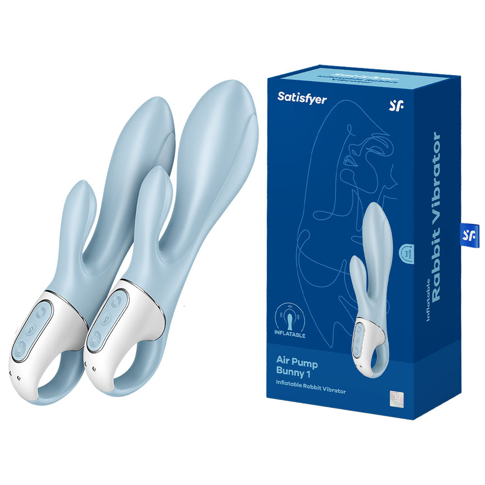 Satisfyer Air Pump Bunny 1 8 Inch USB Rechargeable Inflatable Rabbit Vibrator Blue > Vibrators > Ladies > Rabbit