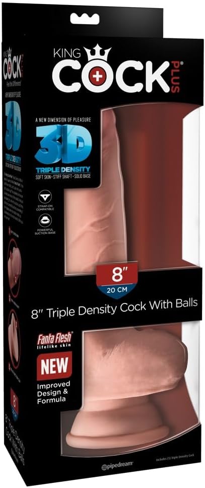 Pipedream King Cock Plus 8 Inch Triple Density Fat Cock with Balls Dildo Beige > Dildos > Realistic Dildos