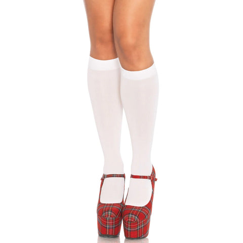 Leg Avenue Nylon Knee Highs White UK 6 to 12 White Hosiery