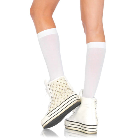 Leg Avenue Nylon Knee Highs White UK 6 to 12 Hosiery