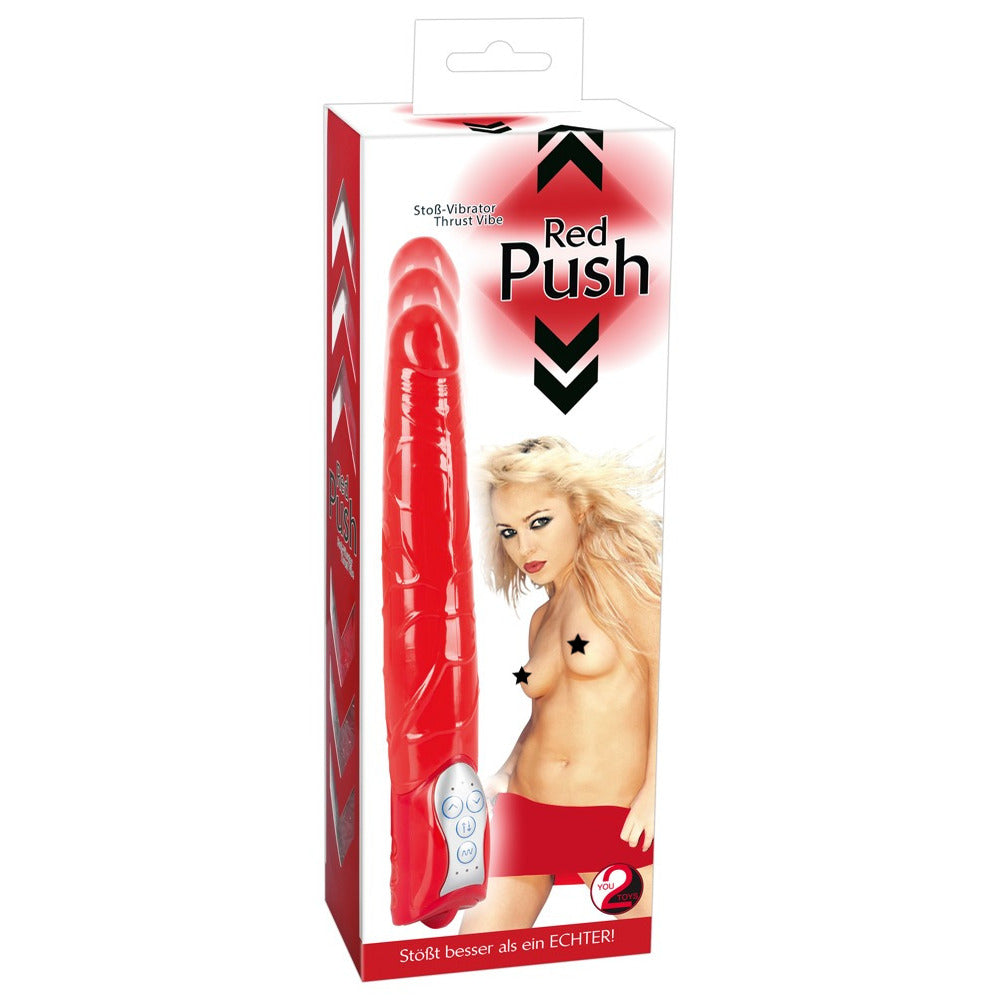 Red Push Standard Thrusting Vibrator With Pvc Sleeve > Realistic Dildos and Vibes > Penis Vibrators