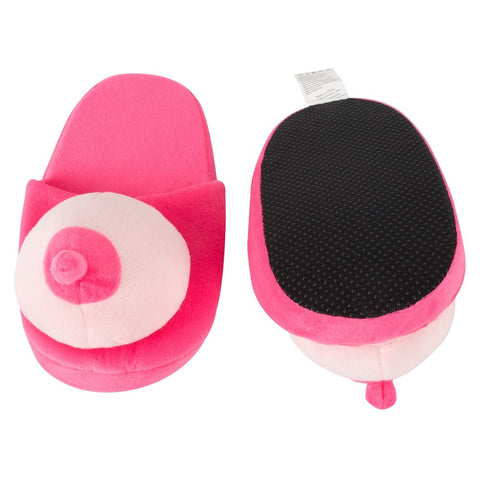 Pink Playful Boob Slippers Soft Plush Adult Footwear Novelties