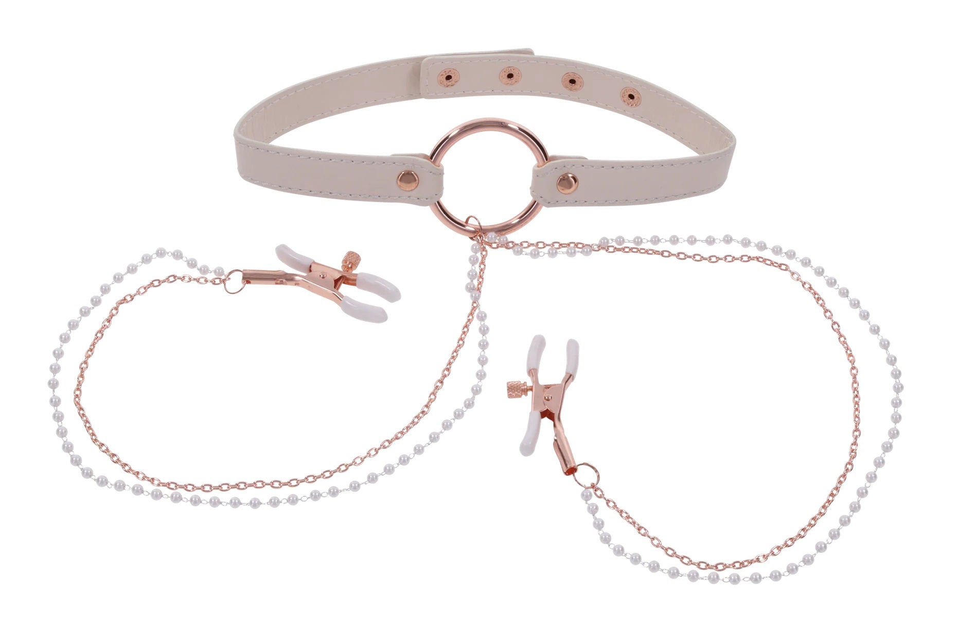 Sex & Mischief Peaches n CreaMe Collar with Nipple Clamps 35-44.5 cm Nipple Clamps