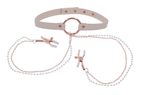 Sex & Mischief Peaches n CreaMe Collar with Nipple Clamps 35-44.5 cm Nipple Clamps