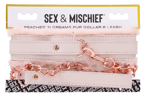 Peach Faux Fur Collar And Leash Set With Rose Gold Luxury > Bondage Gear > Collars & Leashes