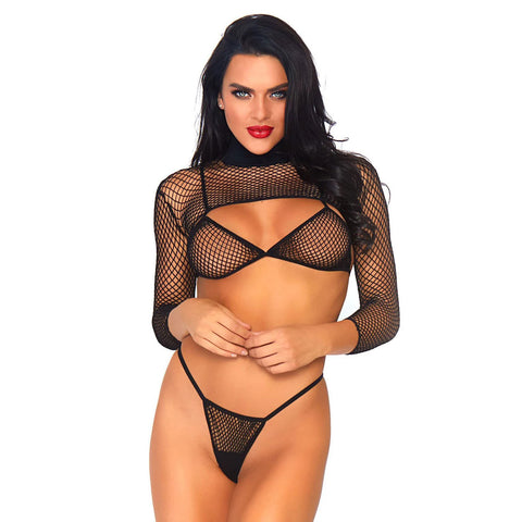 Leg Avenue Net Top Thong And Bra UK 6 to 12 Default Title > Clothes > Bra Sets