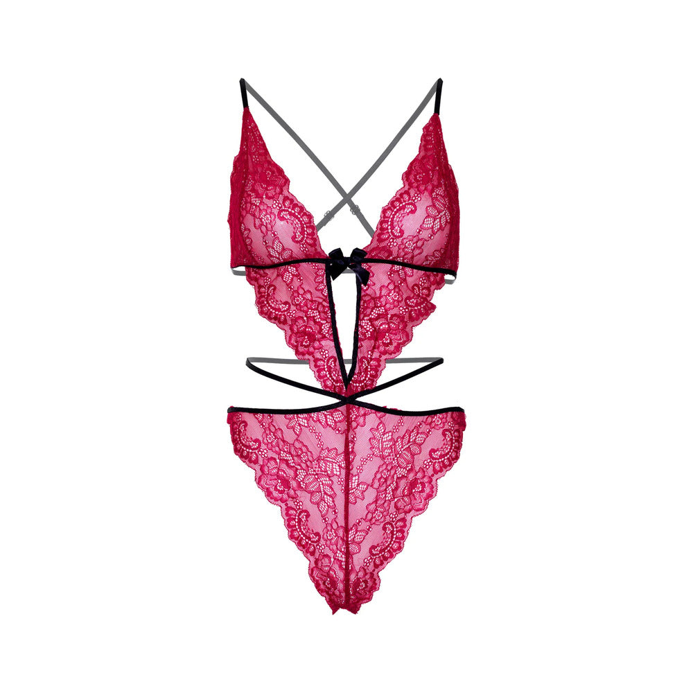 Leg Avenue Scalloped Teddy and Panty Set (Pink) – Stretchy Lingerie Bodysuit > Clothes > Bodies and Playsuits