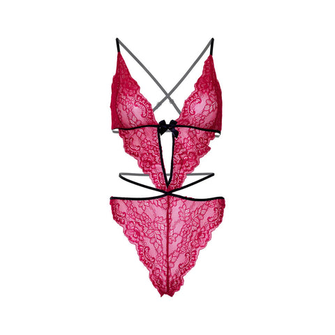Leg Avenue Scalloped Teddy and Panty Set (Pink) – Stretchy Lingerie Bodysuit > Clothes > Bodies and Playsuits
