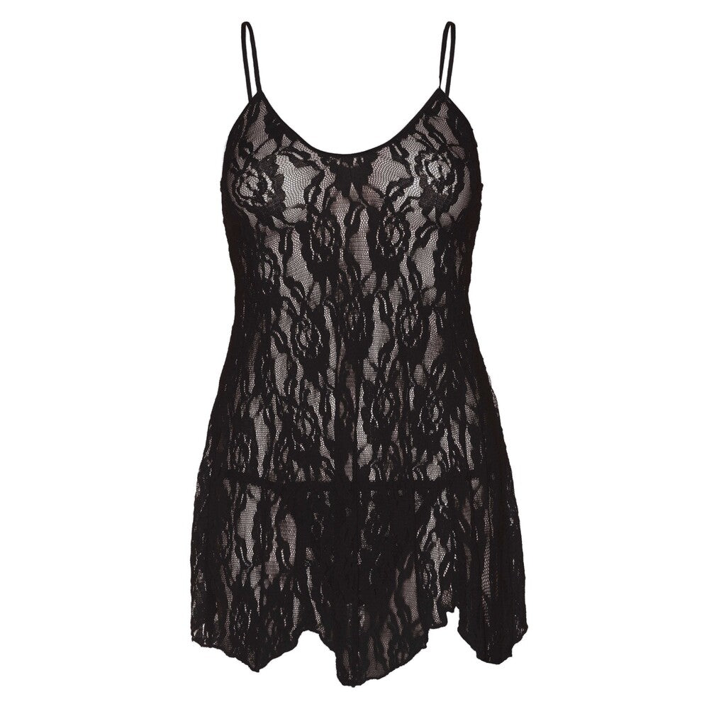 Leg Avenue Rose Lace Flair Chemise Black UK 14 to 18 > Clothes > Plus Size Lingerie