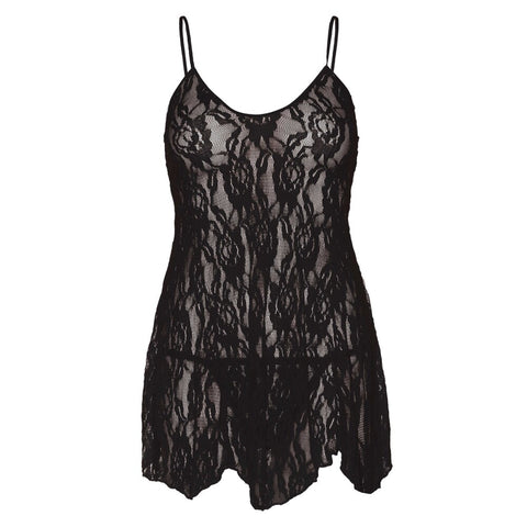 Leg Avenue Rose Lace Flair Chemise Black UK 14 to 18 > Clothes > Plus Size Lingerie