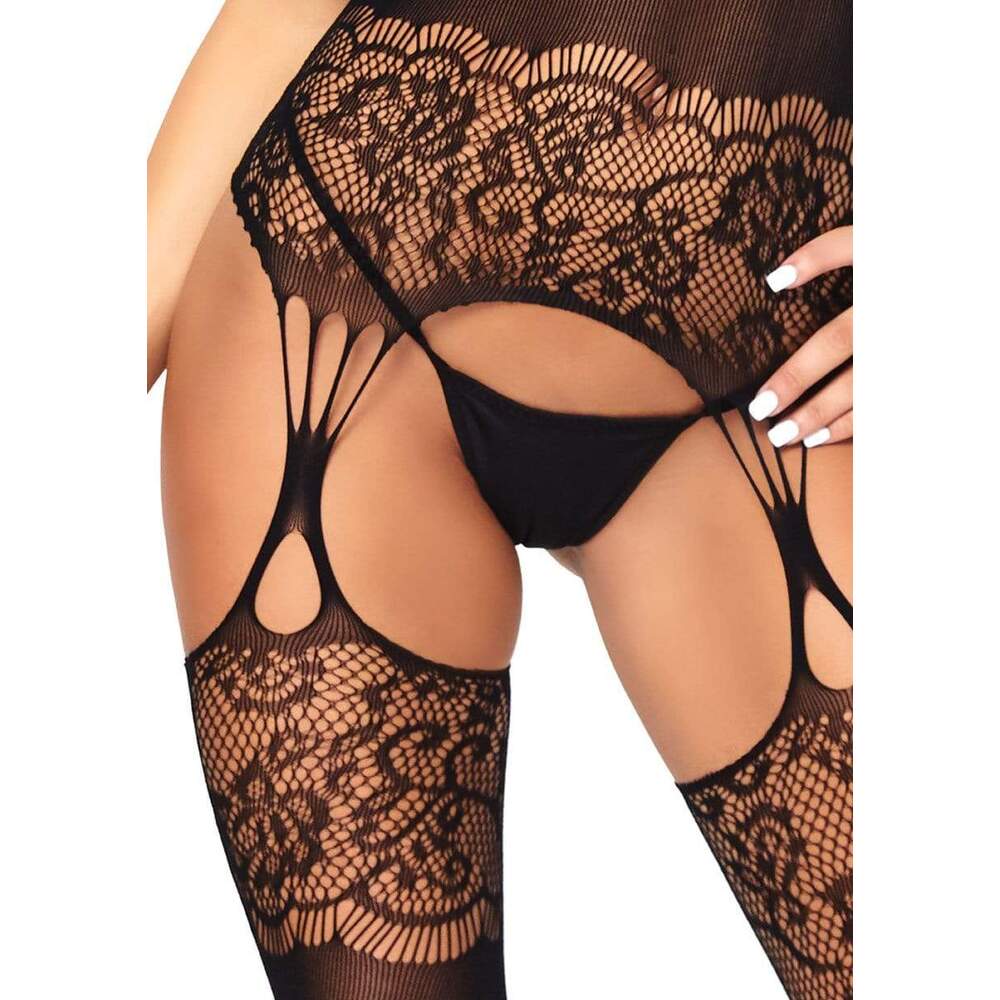 Leg Avenue Strappy Rose Lace Bodystocking UK 6 to 12 > Clothes > Bodies and Playsuits