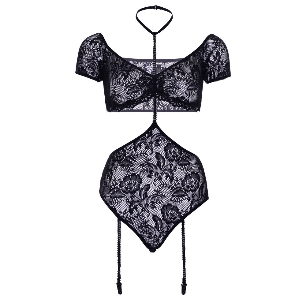Leg Avenue Lace Bandeau and Teddy Set (Black) – Lace Halter Harness Lingerie Set > Clothes > Bodies and Playsuits