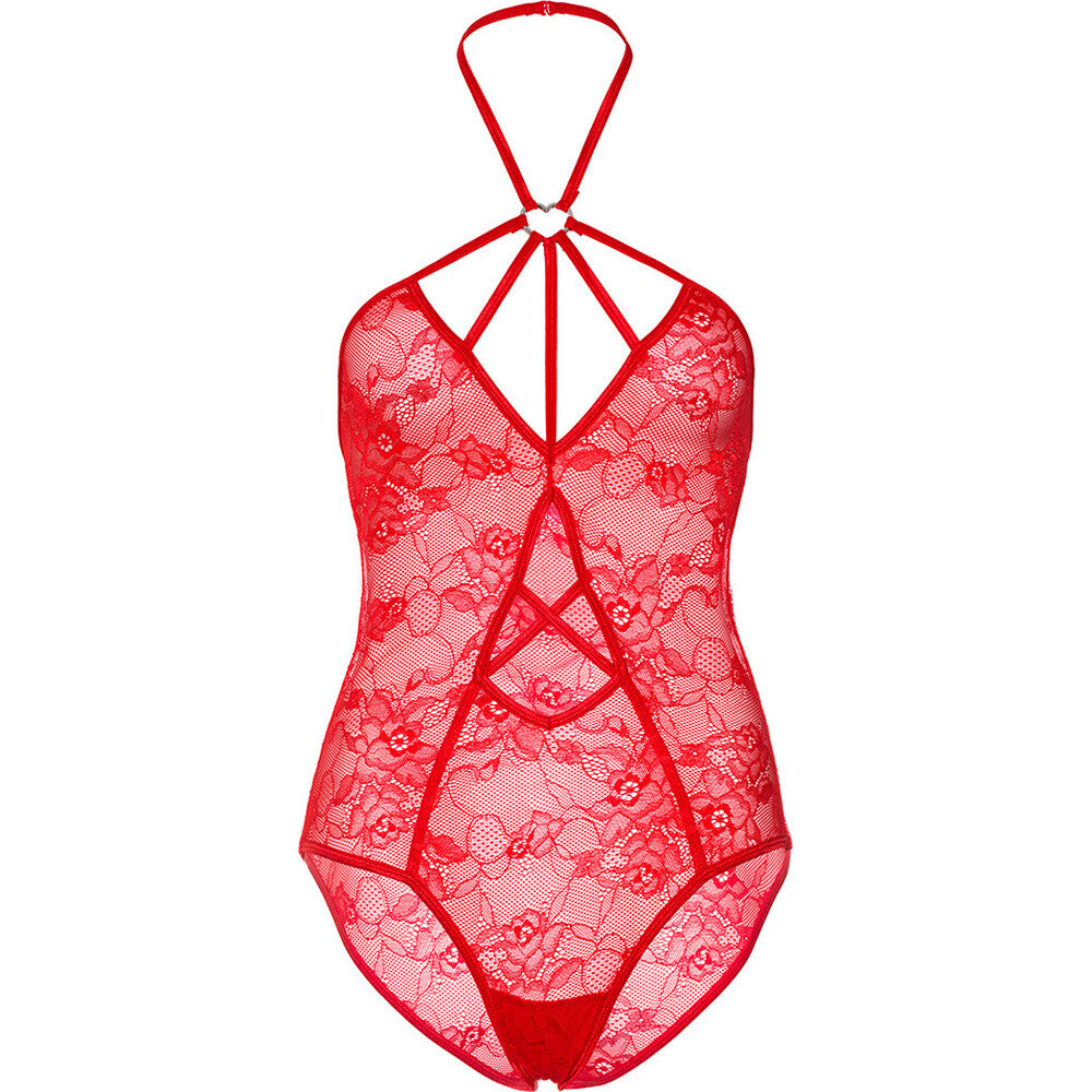 Leg Avenue Teddy with Keyhole (Red) – Stretch Lace Bodysuit > Clothes > Bodies and Playsuits