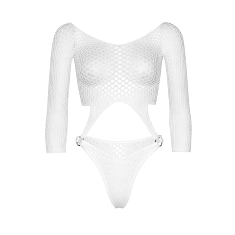 Leg Avenue Top Bodysuit with Thong White UK 6 to 12 Bodystocking
